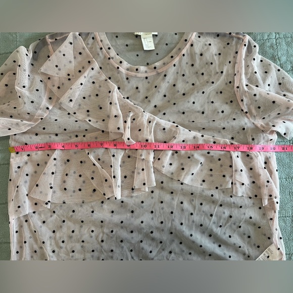 H&M Light Pink Sheer Ruffle Polka Dot Shirt Women’s Size L Top - Picture 4 of 6